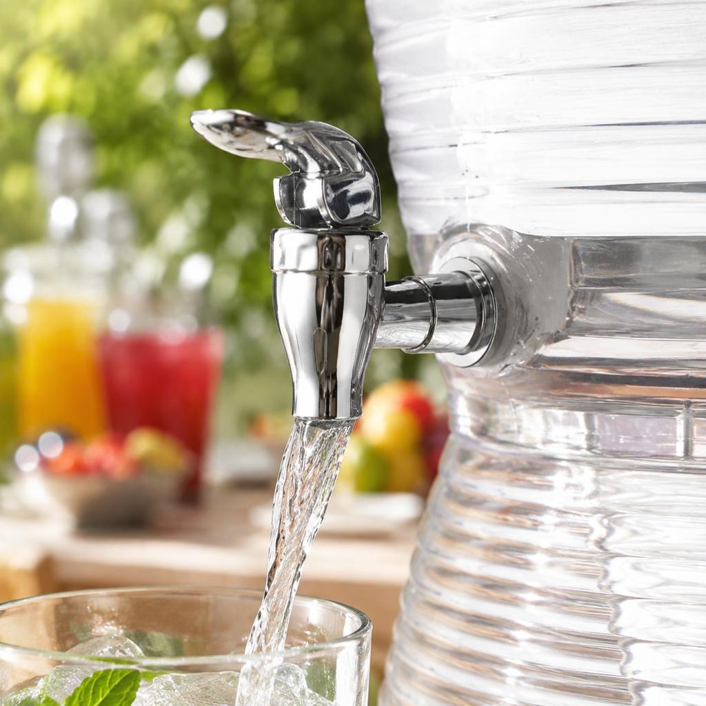 Large Plastic Beverage Dispenser with Spigot for Parties and Events Durable Clear Drink Container with Lid and Base Suitable for Cold Beverages
