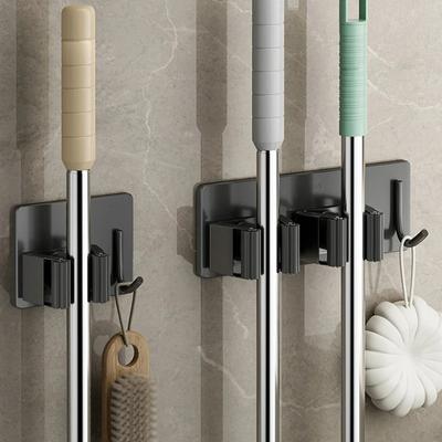 Non Punching Adhesive Hanging Bracket Clamp Mop Buckle Stainless Steel  Storage Rack Bathroom Nail-free Hook Wall-mounted
