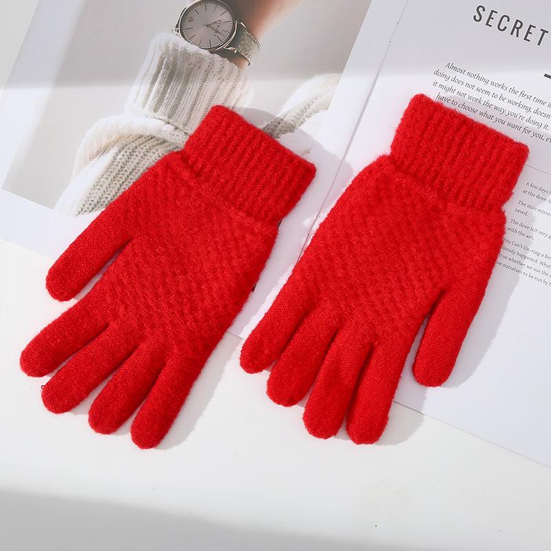 Candy Color Solid Color Warm Gloves for Women Mohair Knitted Yarn Gloves Cycling