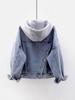 Veste en jean à capuche amovible pour femme, Printemps/Automne, Manches longues, Coupe courte