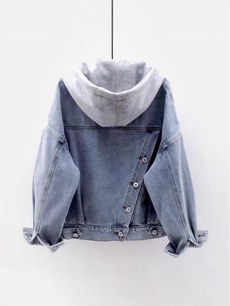Veste en jean à capuche amovible pour femme, Printemps/Automne, Manches longues, Coupe courte