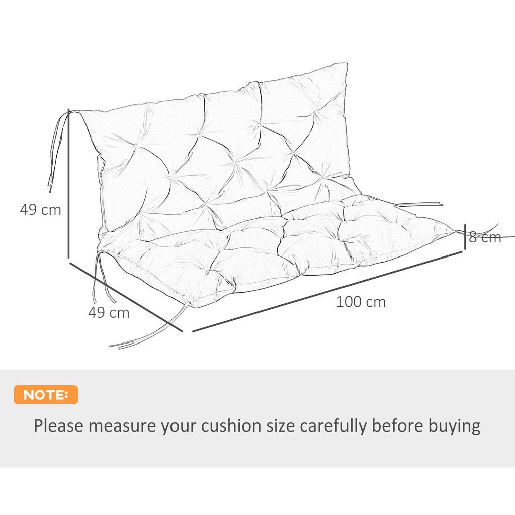 2 Seater Bench Pad, Garden Chair Cushion with Back and Ties for Indoor and Outdoor Use, 98 x 100 cm, Black