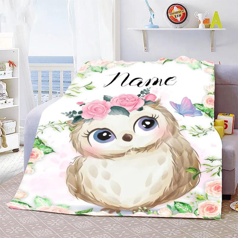 Personalized Name Blanket Cartoon Animal Digital Print Flannel Blanket Fun Gift Blanket