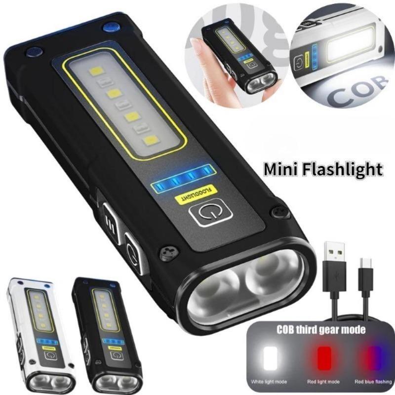 Portable Mini LED Flashlight, Type-C USB Rechargeable Torch with Built-in Strong Magnet, Waterproof Work Light for Outdoor Camping Fishing Emergency
