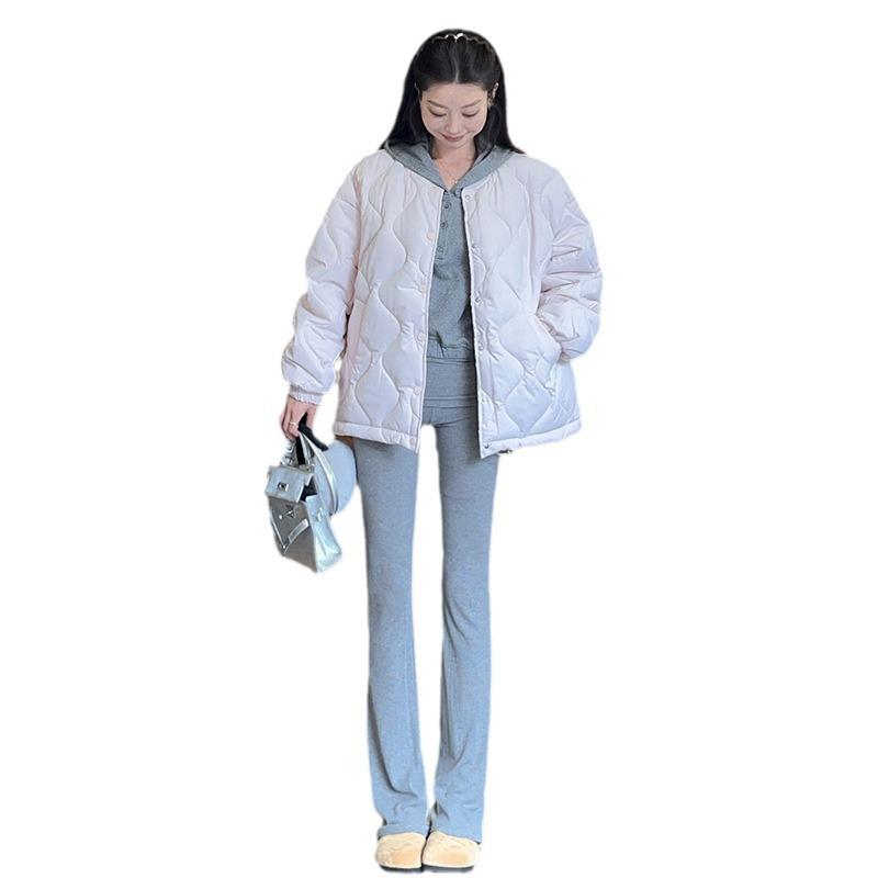 2025 winter down cotton jacket women's new Korean version of lazy style rhombus loose slimming thickened cotton jacket trend