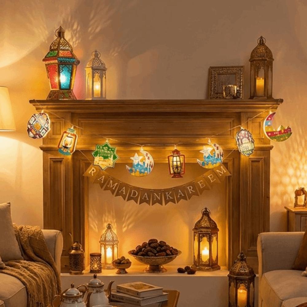 10/20 LED EID Mubarak String Lights Colorful Lighting Battery Operated Moon Star Castle Lamp Iron Art Ramadan String Light