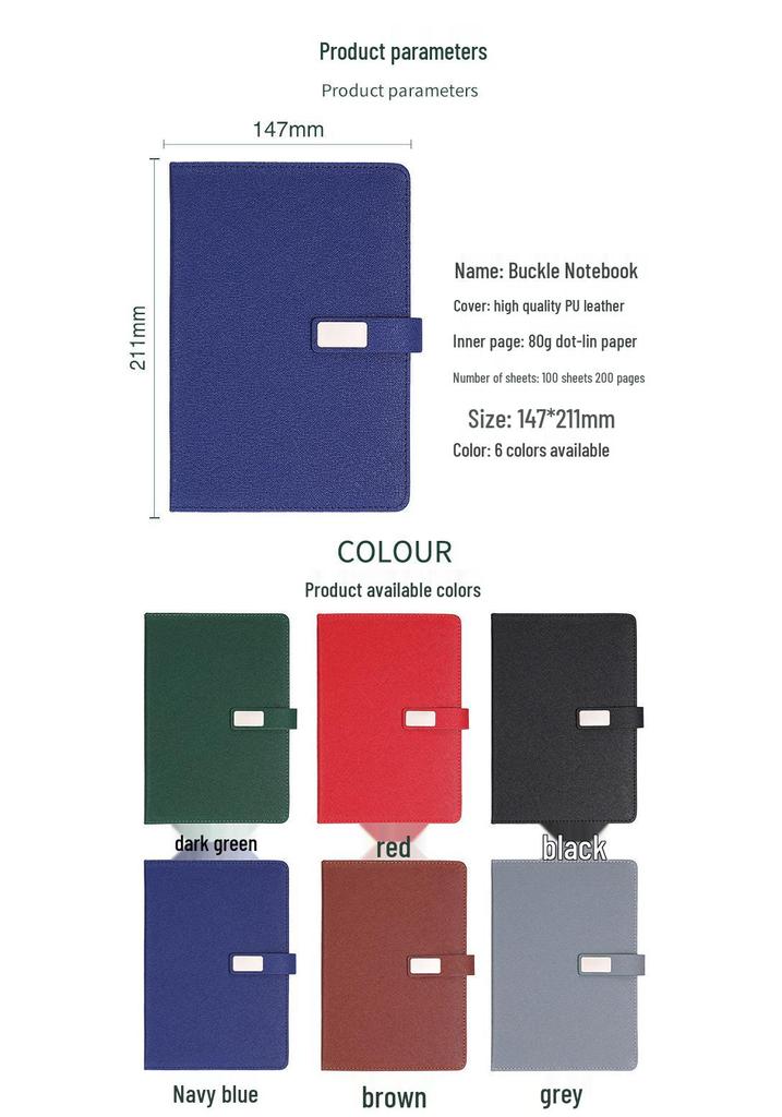 Business A5 Faux Leather Buckle Notebook - Office Stationery for Meeting Minutes and Work Notes.