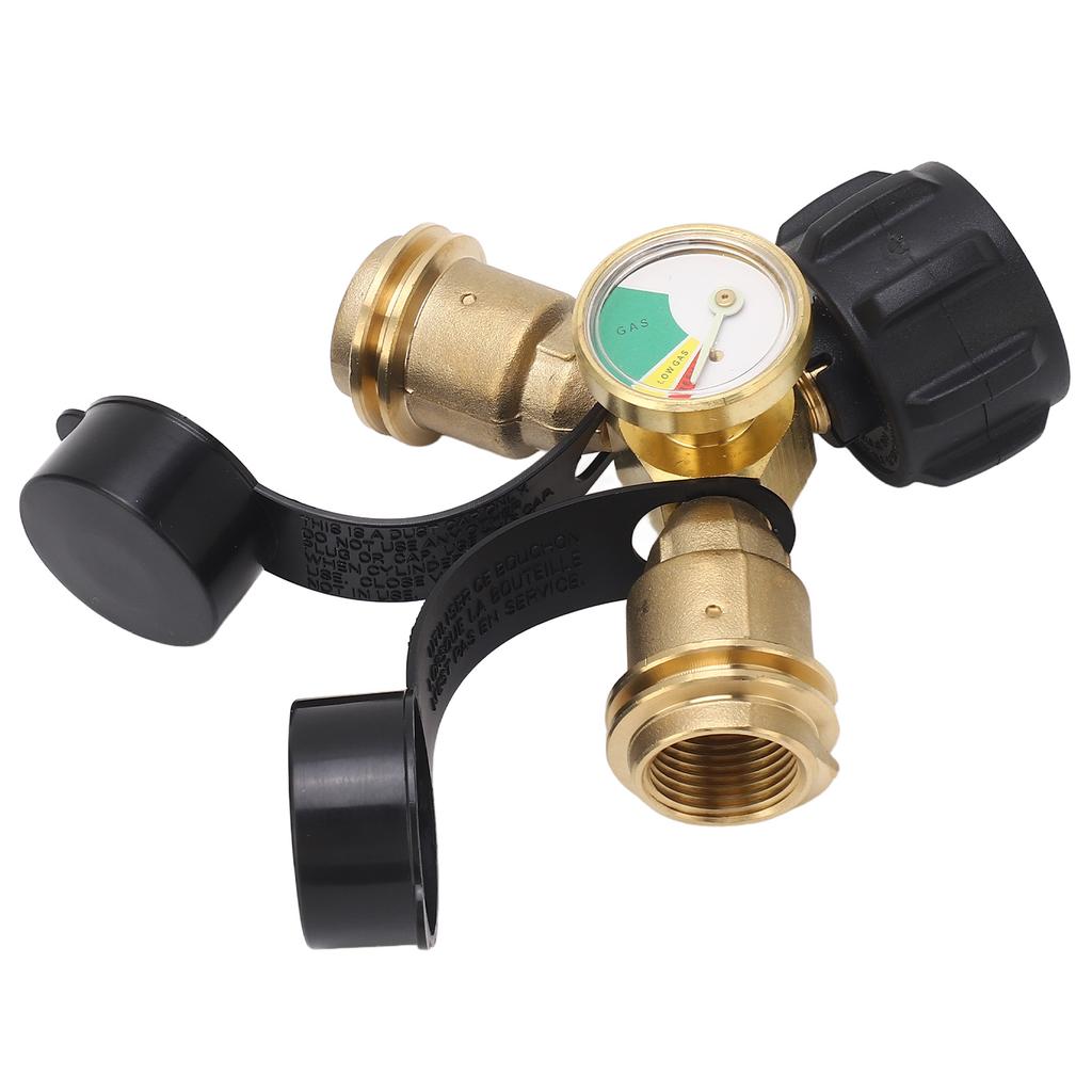 2 Way Propane Gas Splitter Brass POL To Qcc1 Y Type Propane Splitter with Gauge for Barbecue Grill H