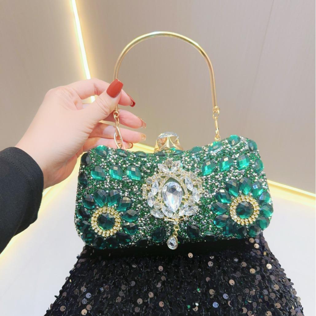 New rhinestone hand bag, diamond-encrusted small bag, female banquet socialite hand bag, party party dinner bag изумрудный
