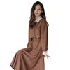 Elegant French Retro Waist-Cinched Corduroy Dress for Women - Slimming, Two-Piece Faux Design for Spring and Autumn