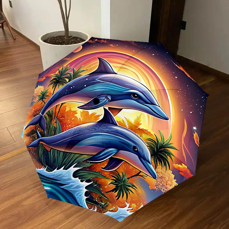1PC Dolphins Ocean Automatic Open/Close Umbrella with Windproof, 8-Rib Sturdy Canopy, Durable Ribs, Fashionable Design1274A