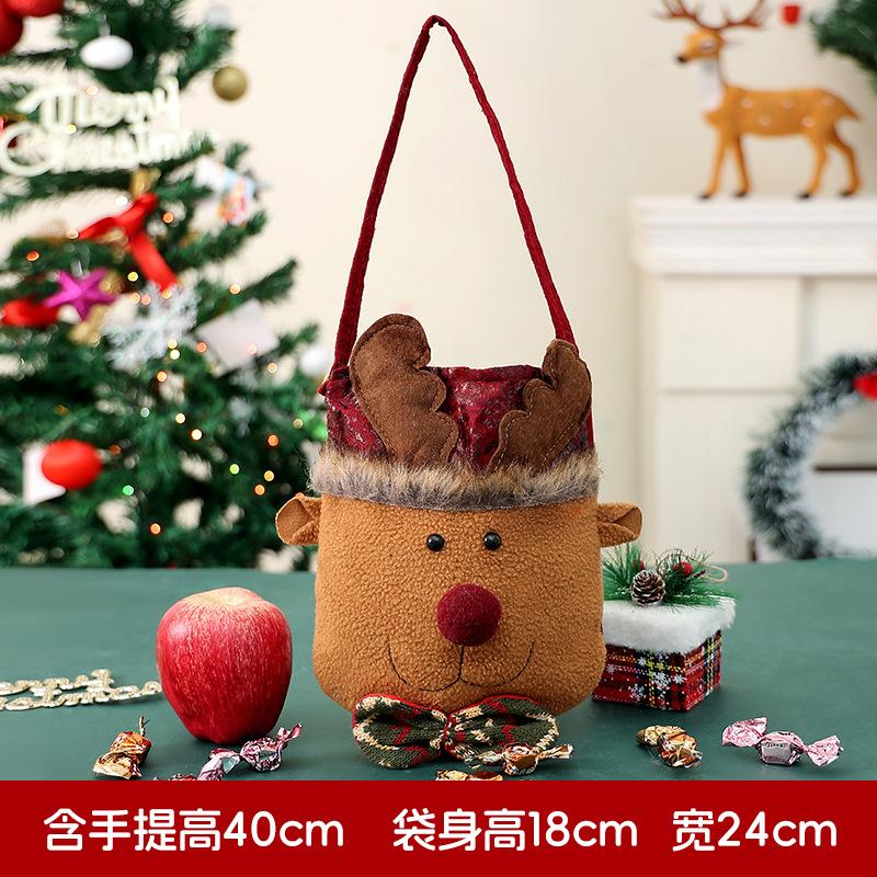 Christmas Gift Bag with Santa Apple Print, Jute-Like Candy Pouch for Xmas Decorations Holiday Party Favor