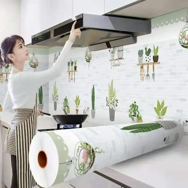 Kitchen Stove Oil-proof Sticker Waterproof High Temperature Resistant Wallpapers Kitchen Decoration Self Adhesive Contact Paper