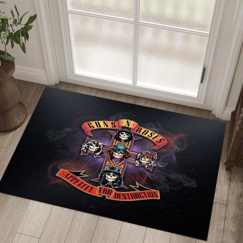Guns N’ Roses Design Crystal Velvet Carpet Cozy Non?Slip Printed Rug For Bedroom Living Room Entrance