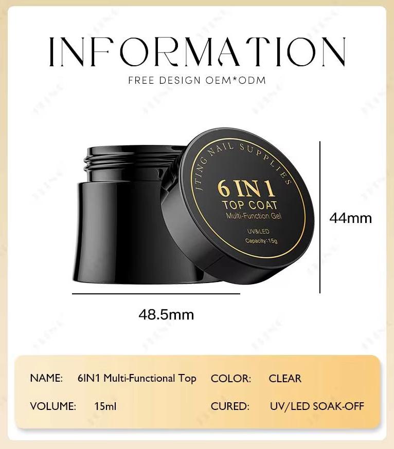 JTING 6in1 Multifunction Gel Shiny Hard Top Coat Various Effect Construction Gel Builder Modelling Leveling Gel Nail Polish