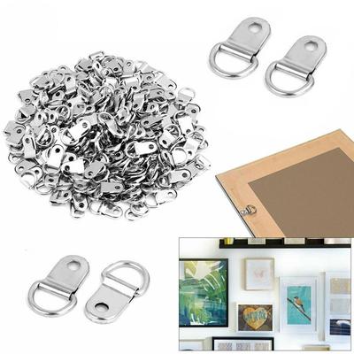 100pcs Single Hole Photo Picture Frame Hook Triangular Ring D-Ring Hanging Ring Hook Golden Brass Silver