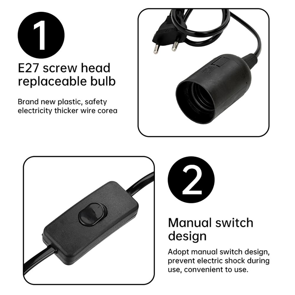 E27 Screw Lamp Holder 303 Switch Wire Plug for LED Lamp Socket AC 220V 50/60HZ Low Resistance Copper Core Wire with 1.8M Cable
