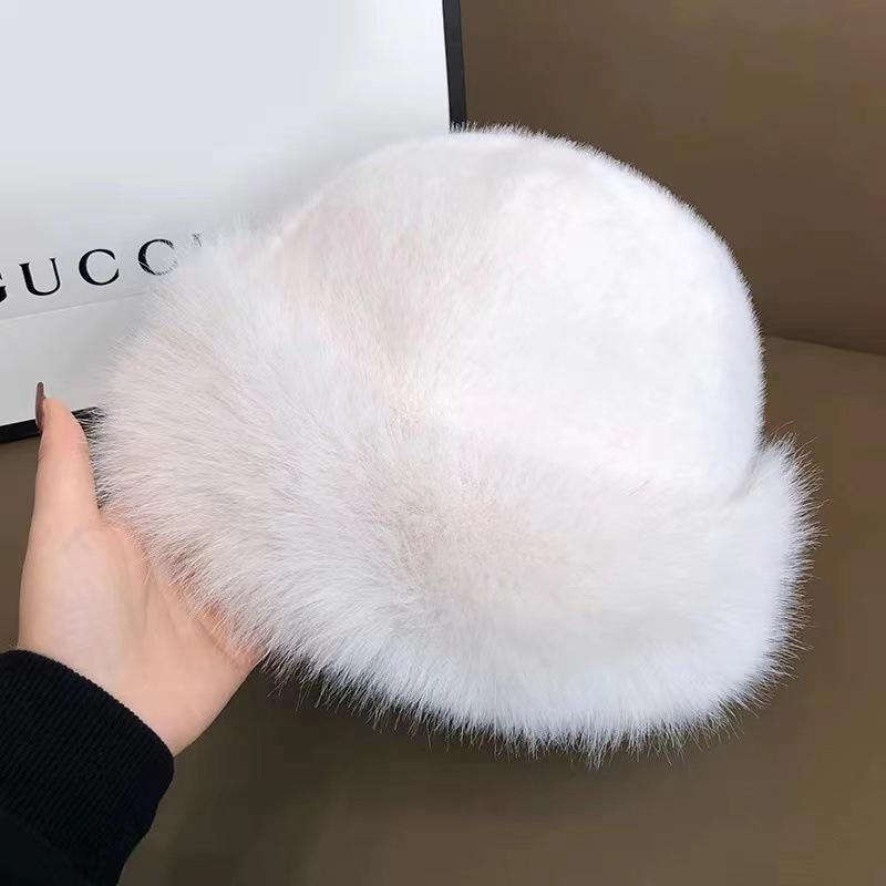 Autumn And Winter 2024 New Women'S Fashion Fur Cap Fur Hat Fur Hats Mongolian Hat Brimless Plush Fluffy Skiing Riding Warm Caps