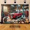 Ford Mustang Muscle Car Tapestry Retro Garage Workshop Wall Hanging