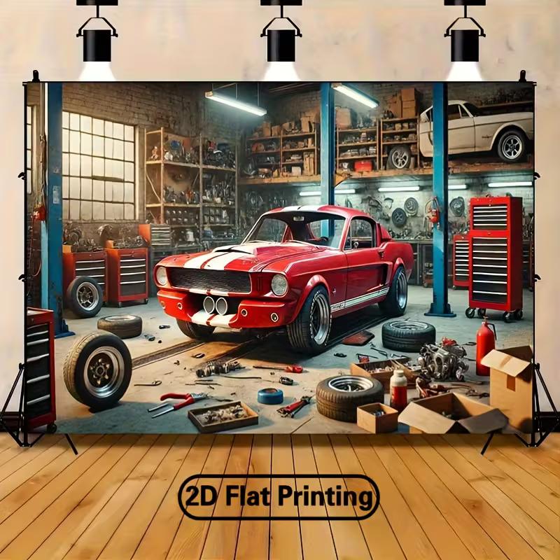 Ford Mustang Muscle Car Tapestry Retro Garage Workshop Wall Hanging