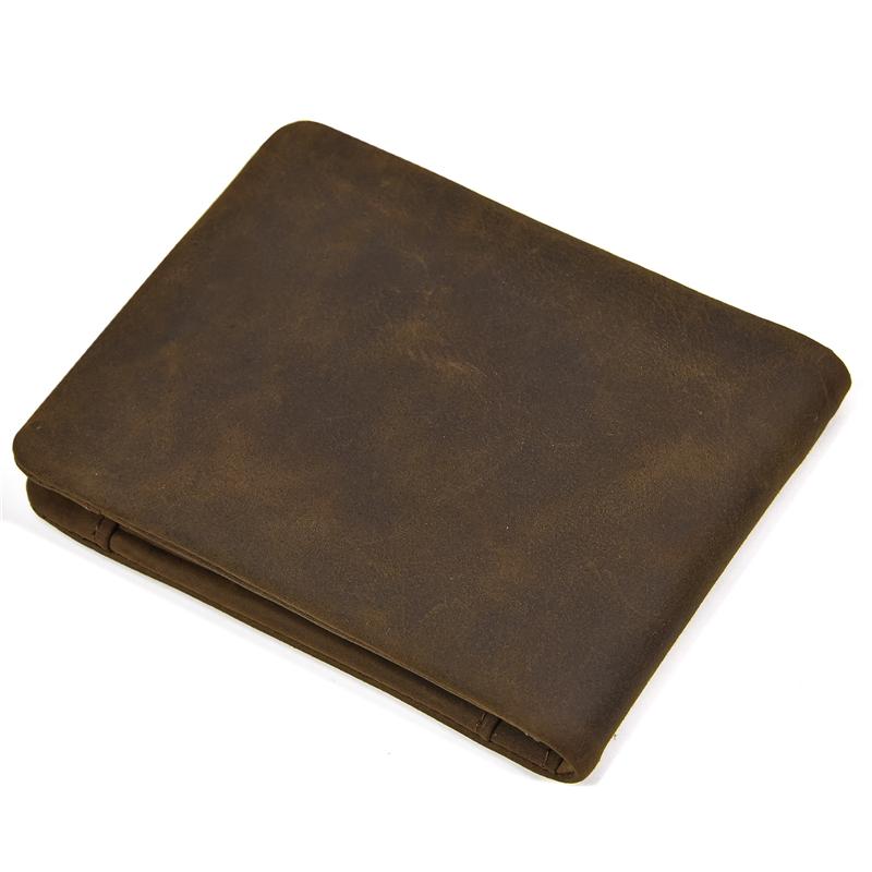 Men's Genuine Leather Trifold Wallet Wowen Natural Leather Zipper Short Purse Card Holder Change Coin Purse Male Clutch Wallets