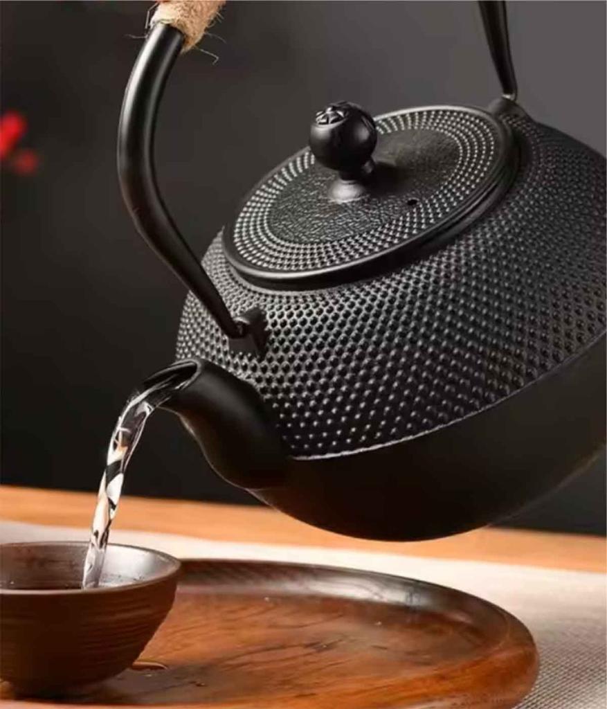 CAST IRON TEA INFUSER POT BLACK 900ml WITH FILTER AND CUPS GIFT