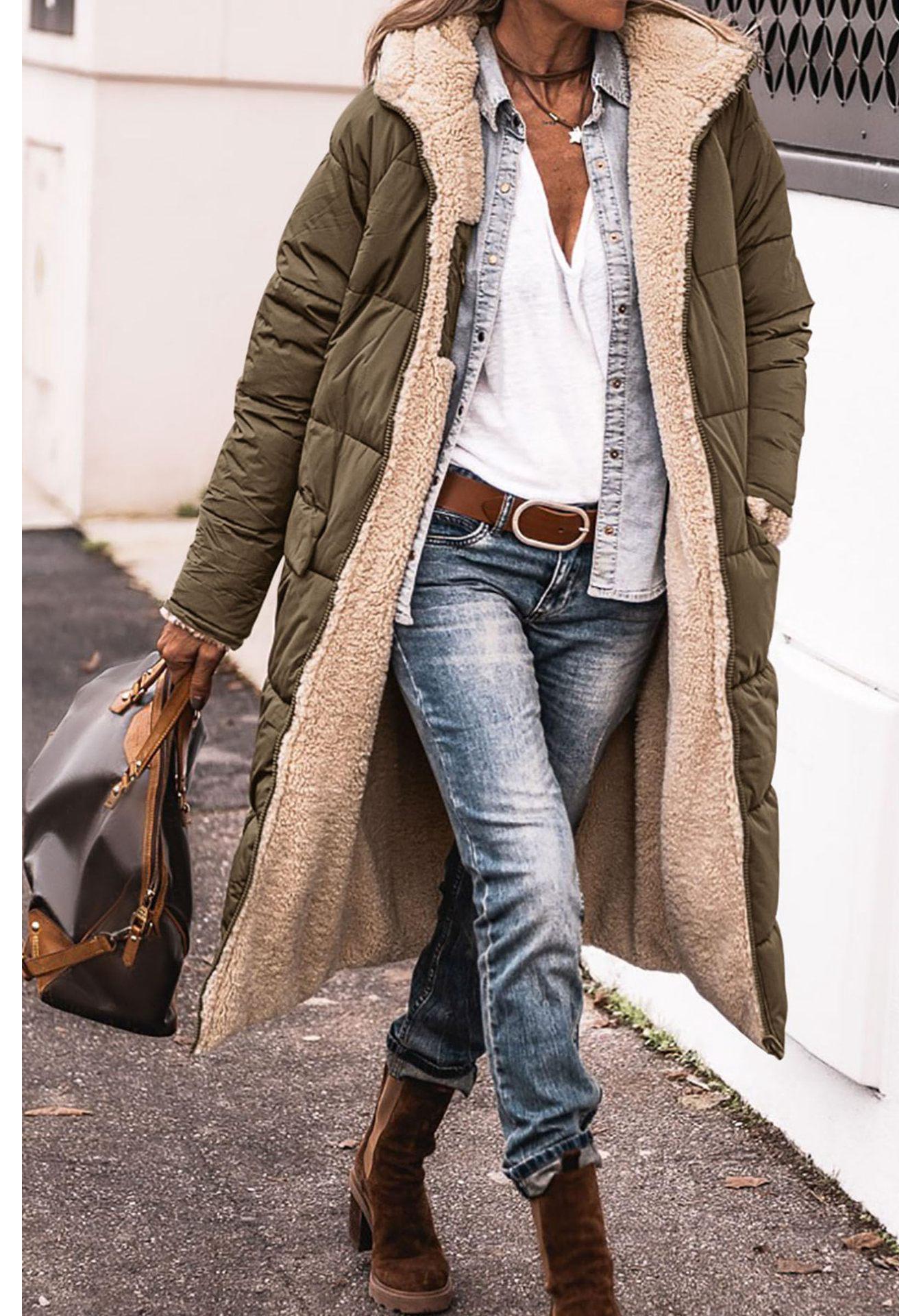 

2024 Women s Double-Sided Cotton Hooded Jacket - European & American Style, Multi-color, Multi-size, Fashionable Long Coat for Commuting XXL армия зеленый