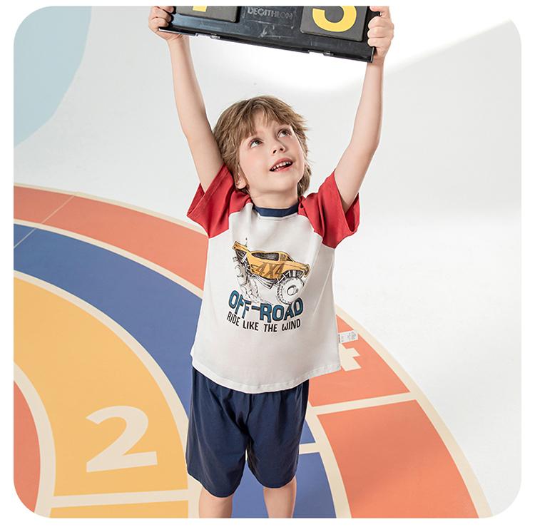 Yingbolun Children's Pajamas Summer Thin Boys' Pure Cotton Home Clothes Medium and Small Boys' Cotton Short Sleeve Set