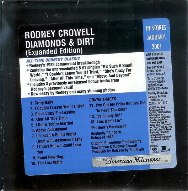 CD RODNEY CROWELL Diamonds Dirt Расширенное издание ACK61612 Columbia 2001 США Кантри/Фолк Б/у