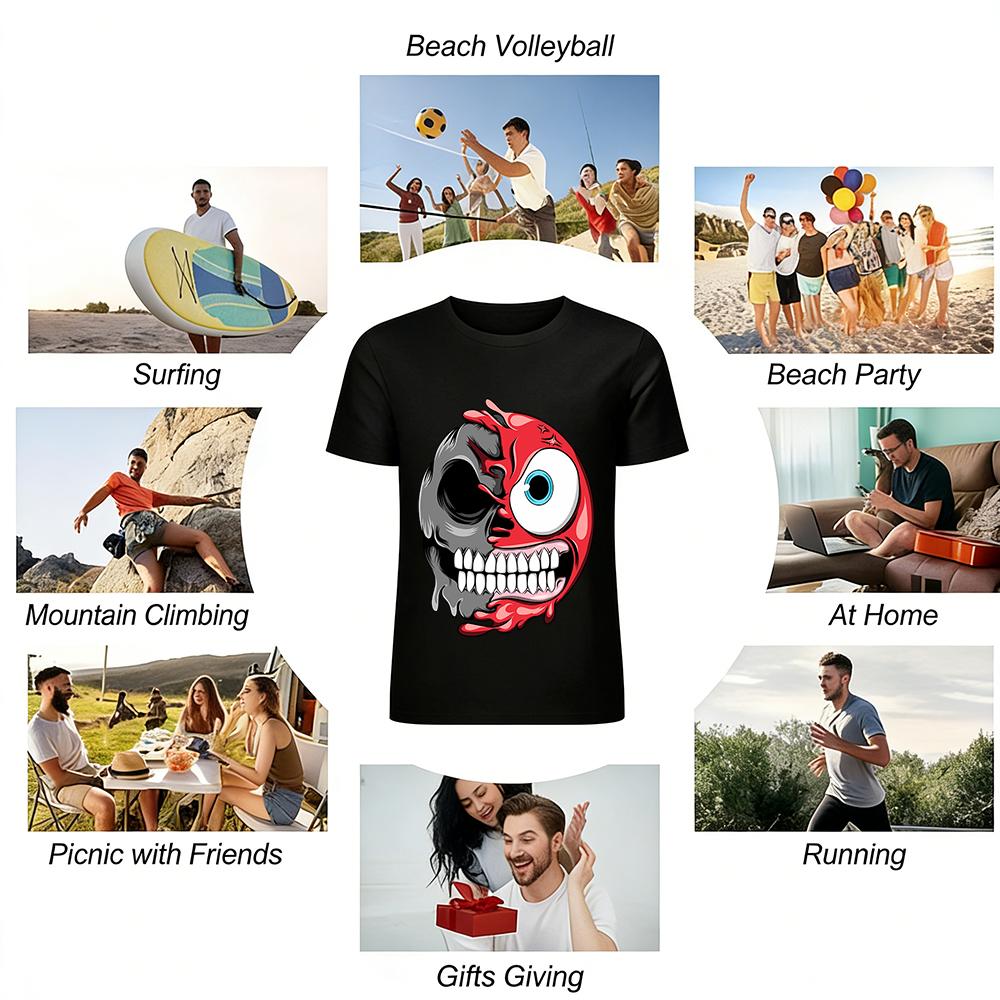 Dark Skull Ripped Smile Print Cool Street Style Short Sleeve T-shirt Pure cotton T-shirt