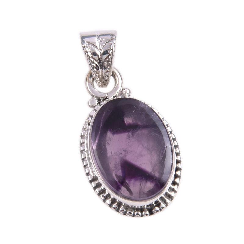 Natural Cloud Amethyst Gemstone Handmade 925 Solid Silver Pendant 1.25'' H0U28