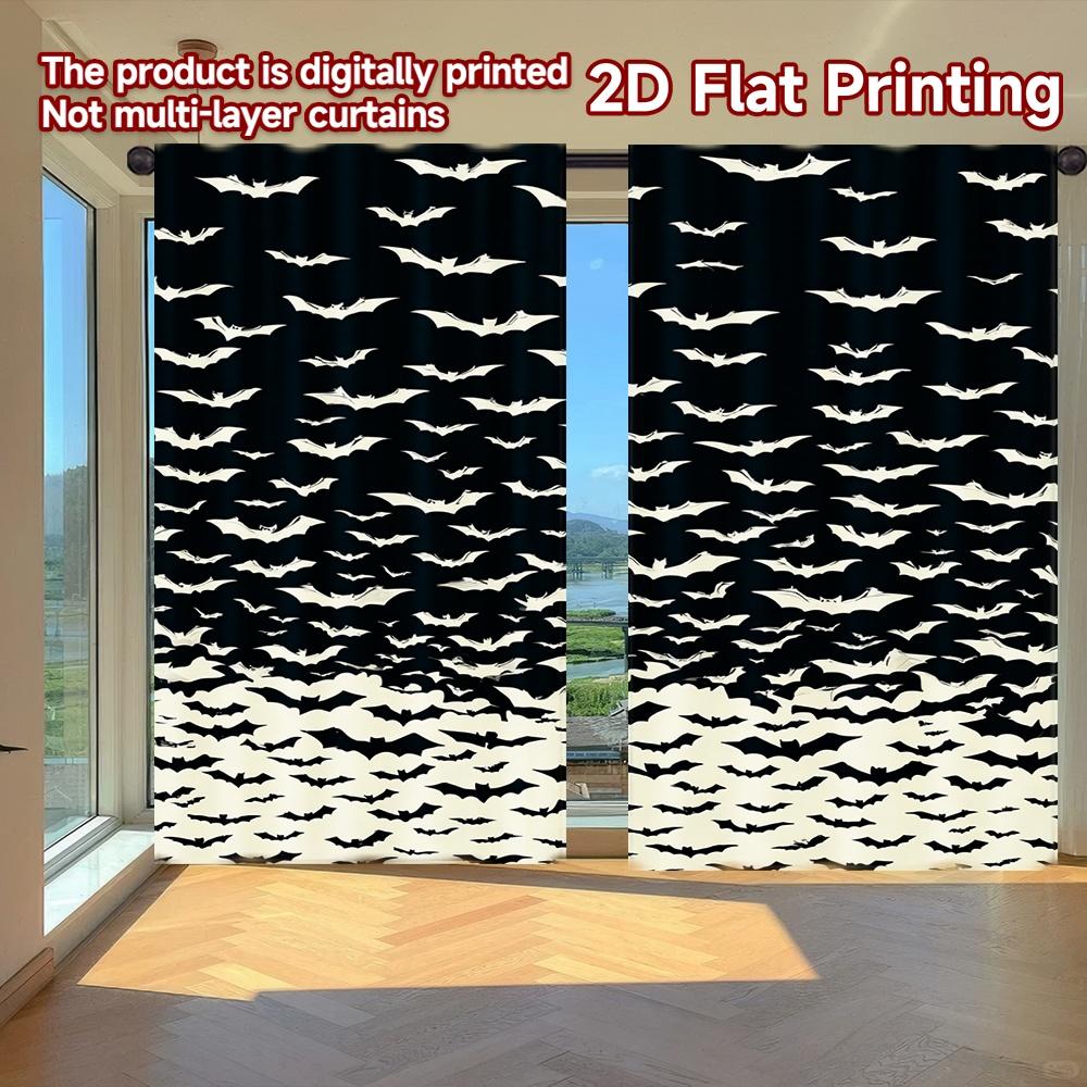 

Flat Printing Curtains Without Rod Halloween Bats Silhouette Valentine Is Day Festival Popular Drapes Curtain Set Of 2 Made Polyester Washable W100*H70(CM)-Hooks&2PCS