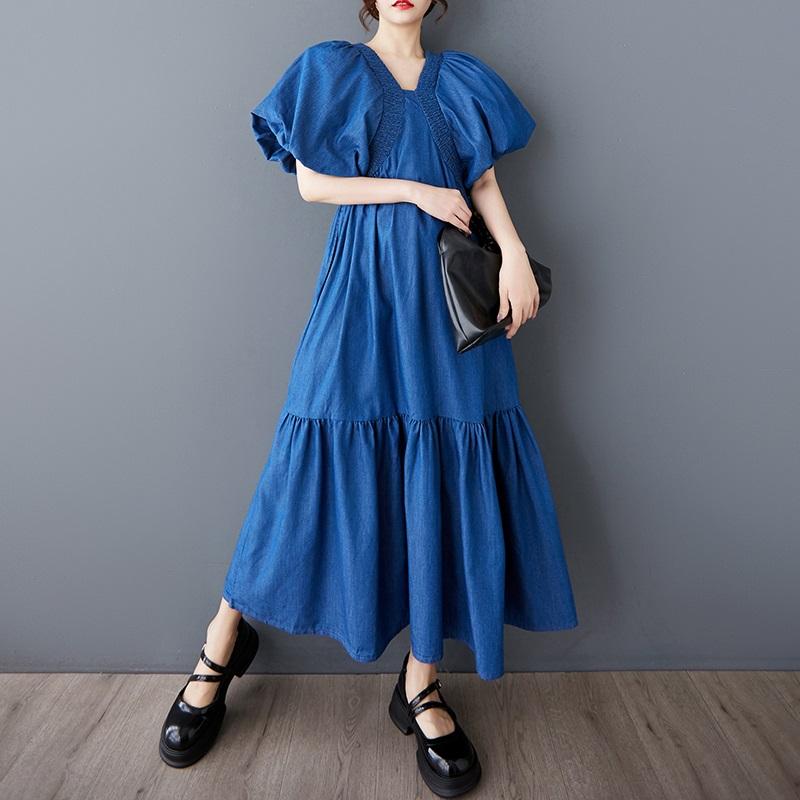Short Sleeve Plus Size Denim Vintage New In Dresses for Women Casual Loose Long Summer Dress