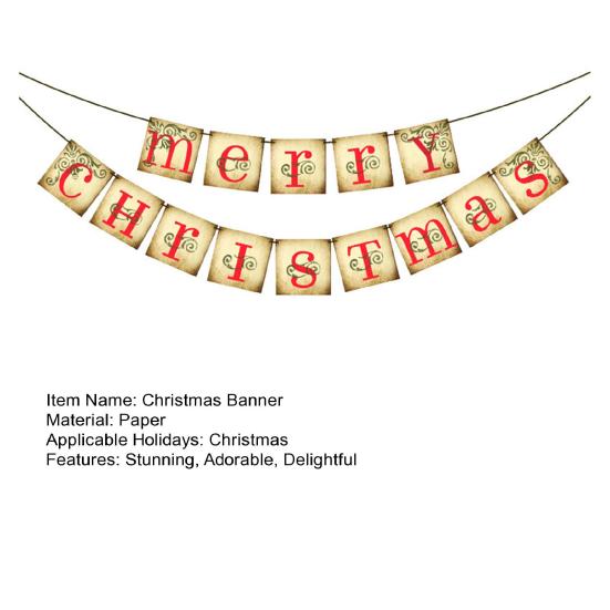 Yousheng Vintage Merry Christmas Banner Retro Nostalgic Christmas Garland Decoration for Indoor Home Office Wall Window Door Fireplace Mantle Xmas