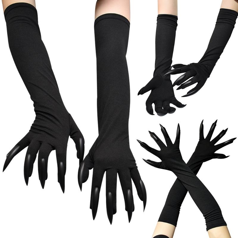 Halloween Long Nail Gloves Elbow Length Claw Gloves Soft Cosplay Ghost Mittens