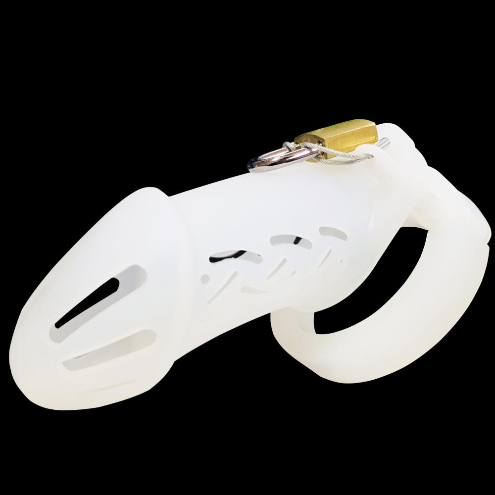 FRKO Pink Soft Silicone Male Chastity Cage Device Size S/L Invisible Lock Sex Toys with 5 Cock Ring Penis Sleeve for Men BDSM