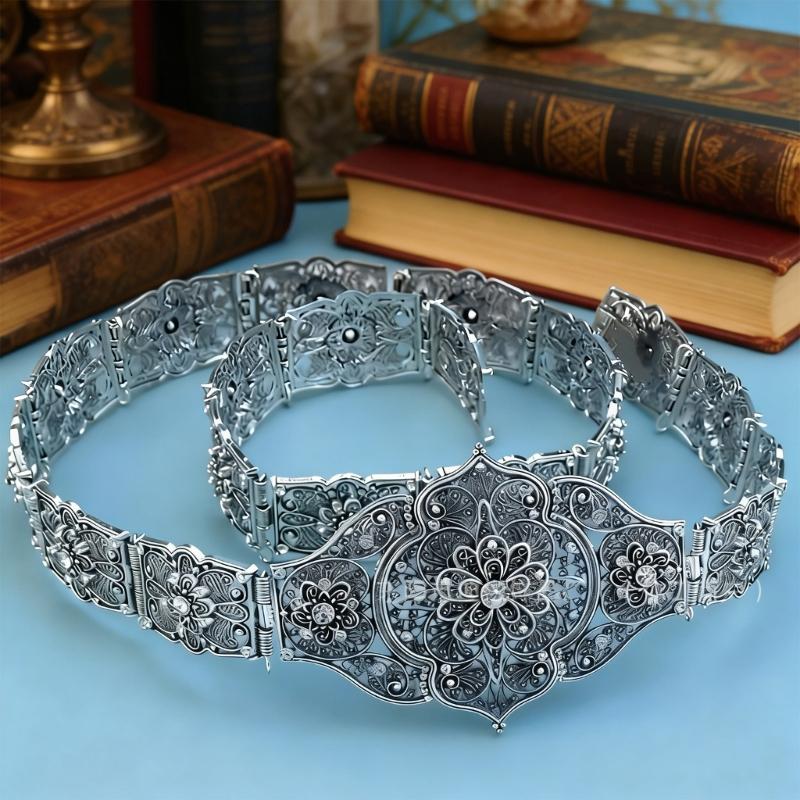 Blingbling Waist Belt Stylish Carved Floral Waist Chain Belt Elaborate Chain Belly Chain for Wedding Waistband