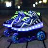 Neue Rollschuhe LED LadeSchalter Einzel- und Doppelreihe Laufrolle Verformungsschuhe für Kinder