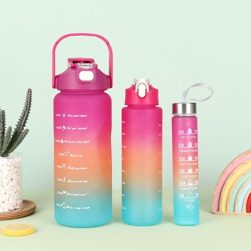 Water Bottle New Gradual Change Color Frosted Plastic Cup Three-piece Set Outdoor Portable Accompanying Cup Large Capacity Sports Kettle