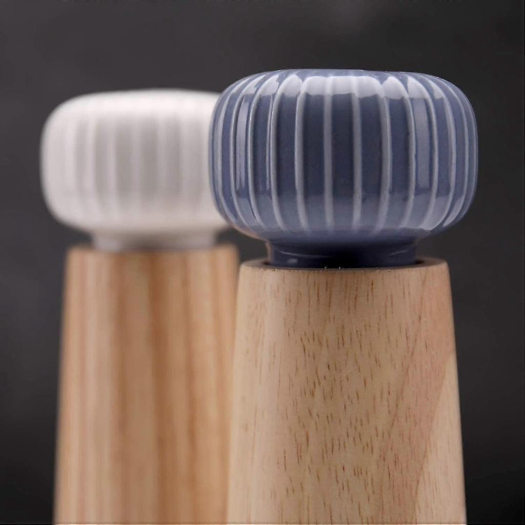 Salt And Pepper Mill Set - Wood And Ceramic Pepper Grinder Spice Mill With Adjustable Coarseness, 17.5 Cm (with Tray) - shang jue