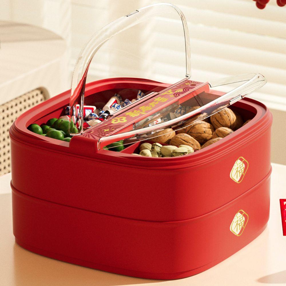 Flip Cover Chinese New Year Candy Fruit Tray Red Candy Box Household Snacks Plate  Wedding