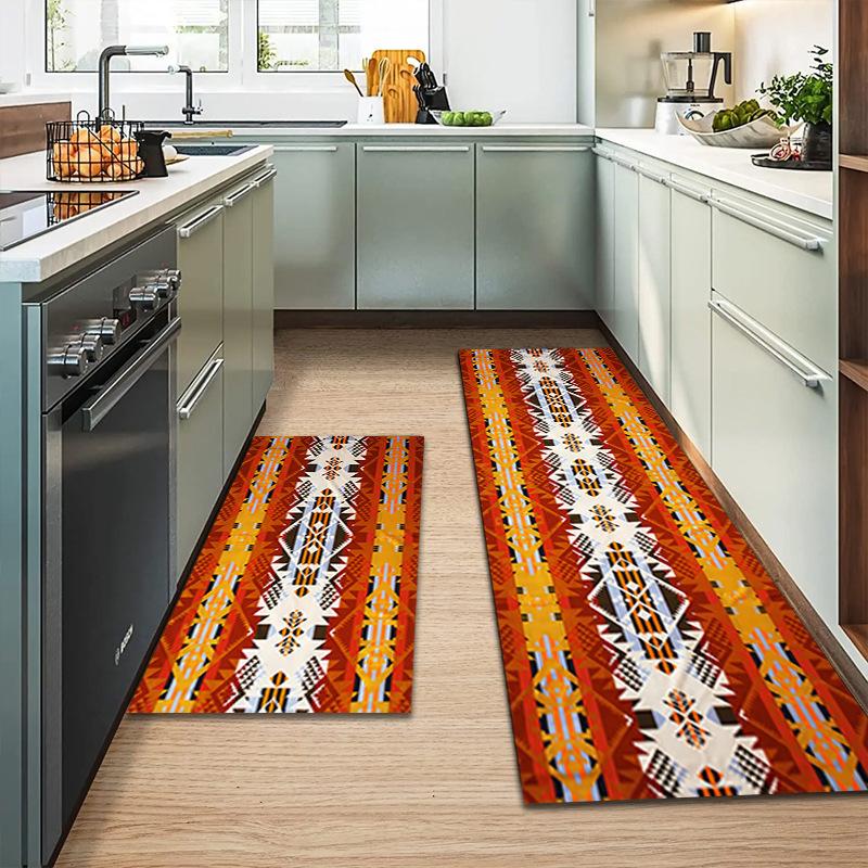 Bohemian Print Waterproof Kitchen Rug with Non-Slip, Thick Cushioned Design for Anti-Fatigue Comfort