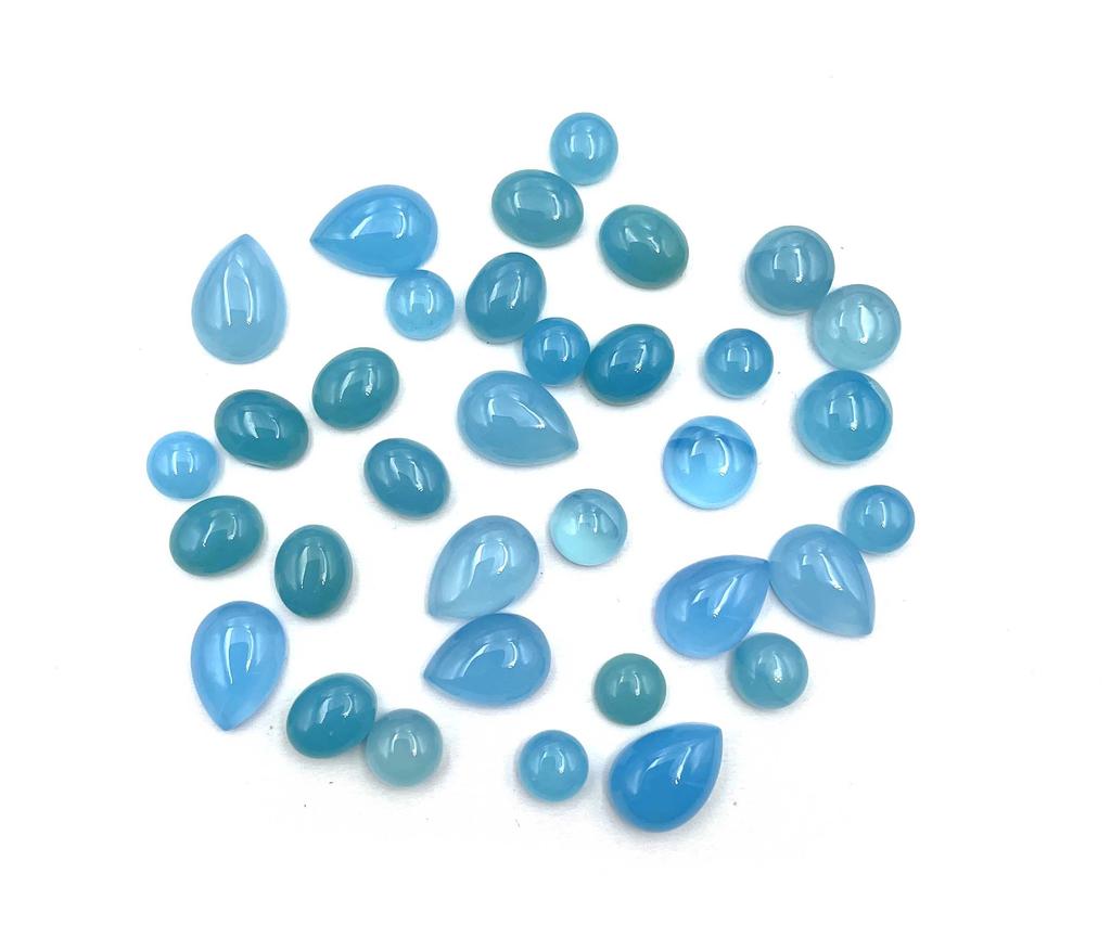 Natural Blue Chalcedony Mix Shape Cabochon Loose Gemstone Lot 30-35 Pcs 7-14 MM 100 CT Blue Chalcedony Cabochon Gemstone For Jewelry Making