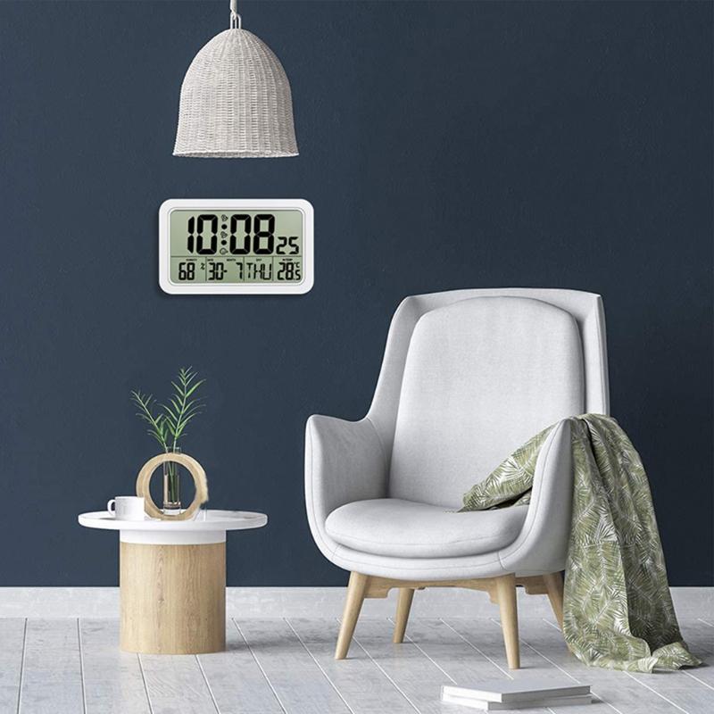 Alarm Clock Digital Wall Clocks with Date Week Indoor Temperature & Humidity Battery Operated Small Desk Clock