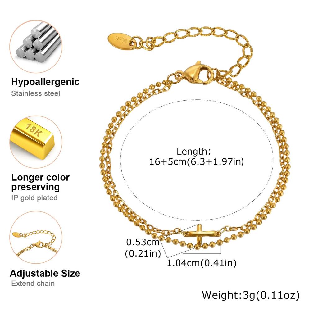 Stainless Steel Double Layer Cross Bracelet for Women Gold Plated Link Chain Bracelets Pray Jewelry Gift