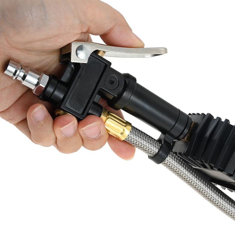 Digitaler Reifendruckmesser mit Aufpumpe 200 PSI Heavy Duty Luftanschluss Kompressor-Zubehör Edelstahl-Geflechtschlauch Reifendruckmesser
