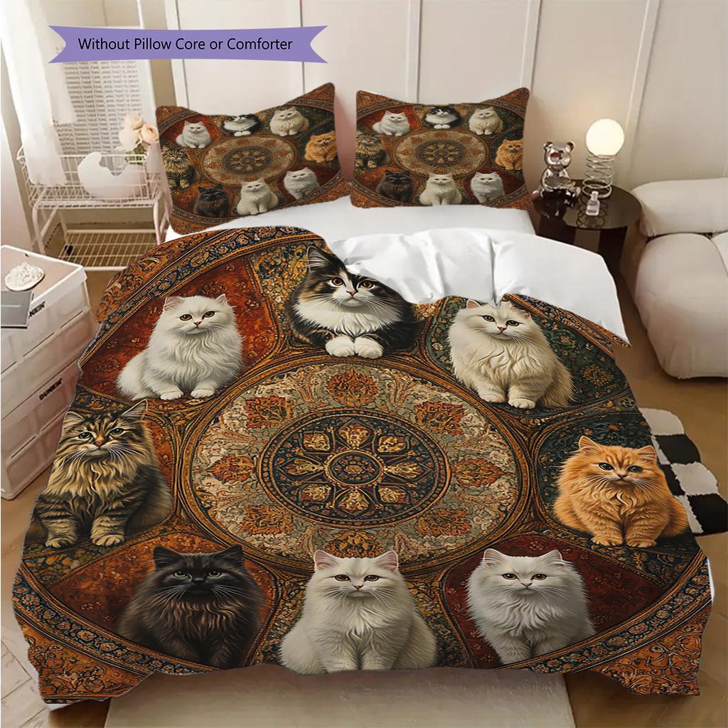 Kätzchenmuster Bettwäsche Steppdecke Set Bettbezug Kissenbezug Heimdekoration Geburtstagsgeschenk (1 Bettbezug + 2 Kissenbezüge, ohne Füllung)
