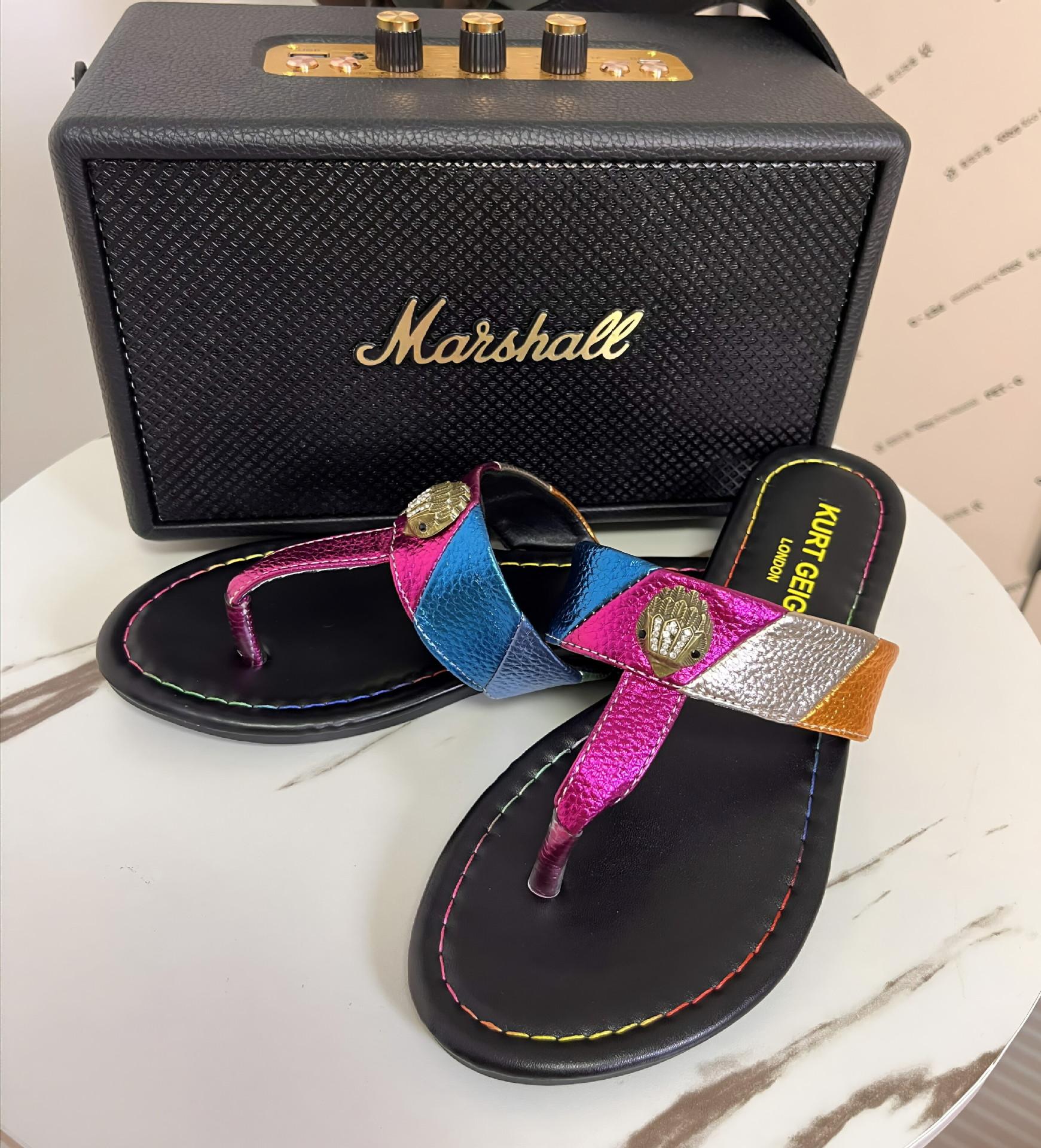 

2025 new European and American summer large size foreign trade soft-bottom slippers wear color one-word eagle head thick-bottomed cool slippers women 36