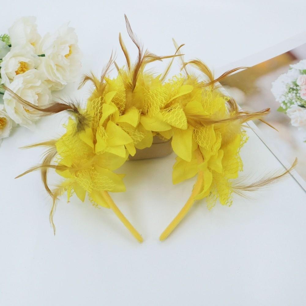 Feather Decoration Feather Flower Headband Floral Design Stylish Accessory Bride Hair Decoration Retro Style Cocktail Headband жёлтый