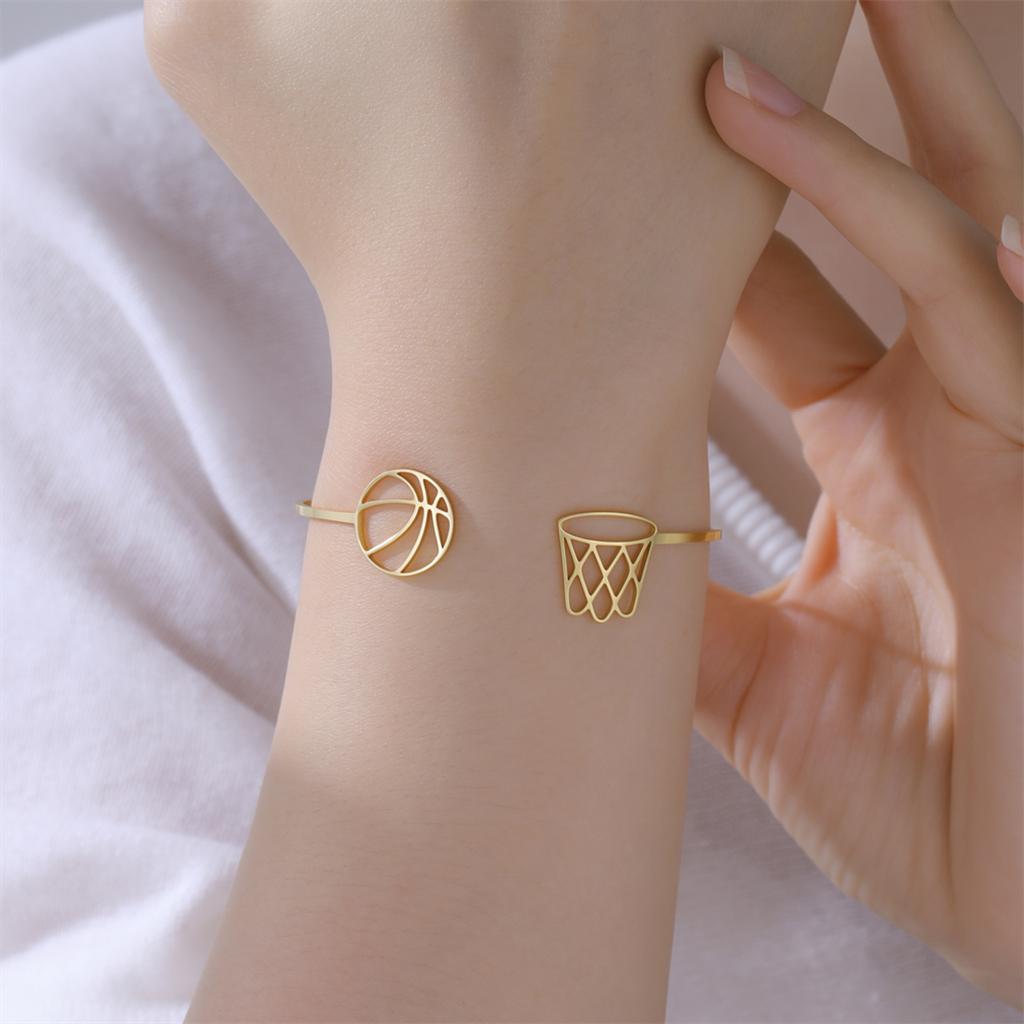  Basketball and Basket Frame Bracelet Stainless Steel Fashion Sport Adjustable Cuff Bangle Basketball Player Jewelry Gift